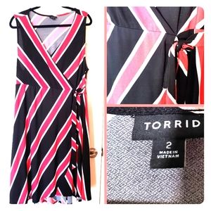 Torrid faux wrap black and coral dress